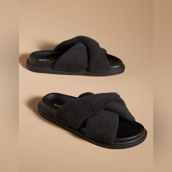 Anthropologie Maeve Terry Slide Sandals, Black, Sz 7 NWT - Picture 1 of 6